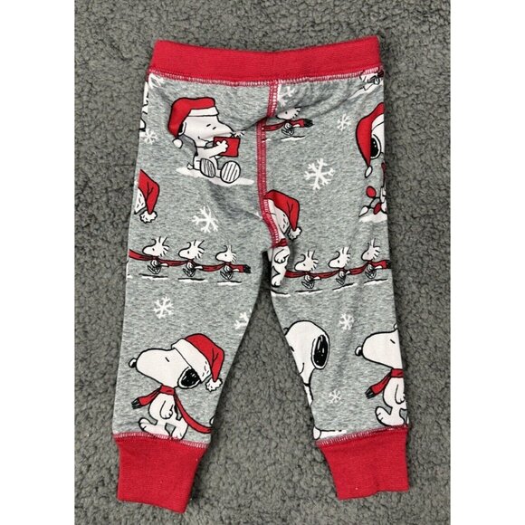 Munki Unisex 9m Peanuts Santa Snoopy Woodstock Baby Pajama Set Red Grey 9 M - Picture 5 of 11